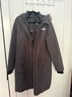 The North Face Women's Dark Gray Insulated Parka with Faux-Fur Trim